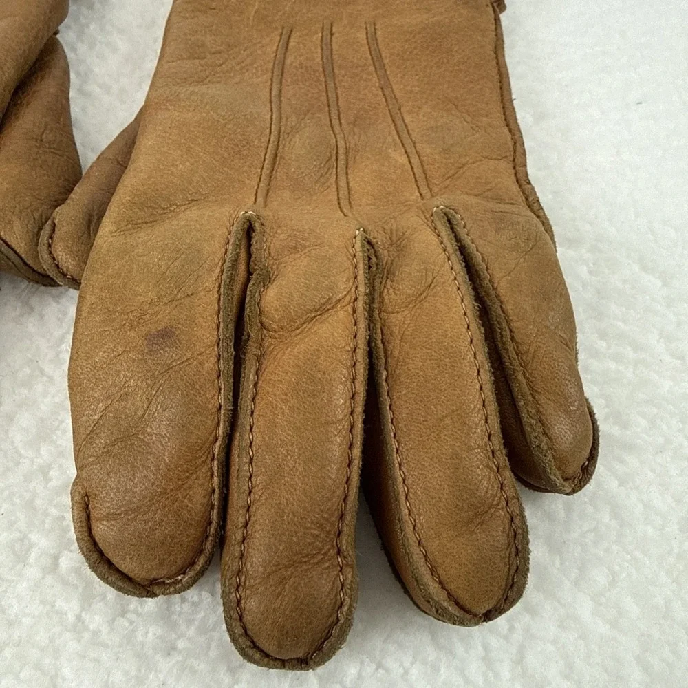 Vtg LL Bean Womens Tan Deerskin Gloves Sta-Soft Rabbit Fur Lined Small-Med
